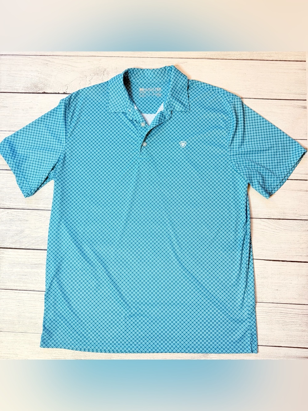 🌾 Ariat Tek Teal Geometric Print Polo